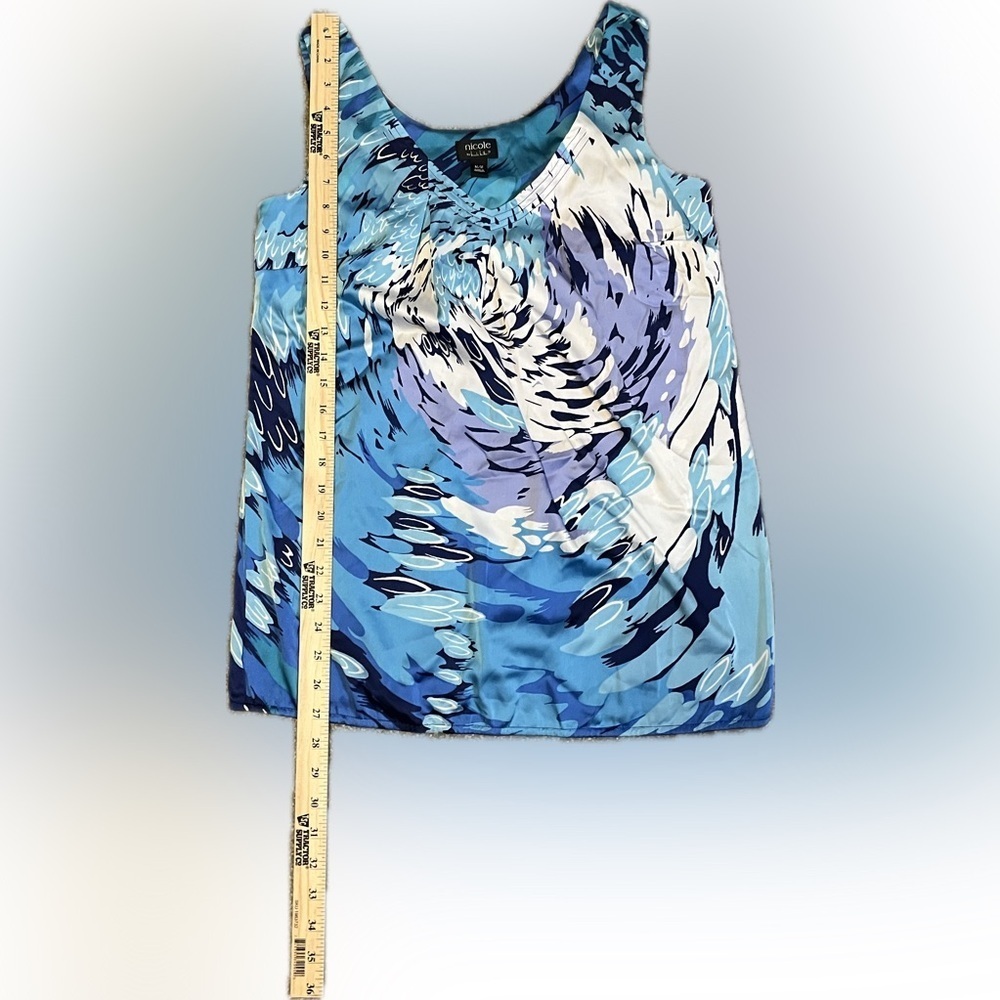 Nicole Miller Blue Abstract Patterned Tank Top Medium - Picture 5 of 13